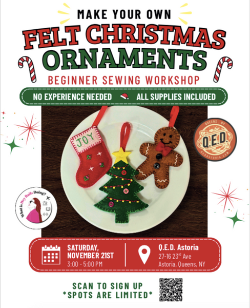 Beginner Hand Sewing Workshop: Make Felt Christmas Ornaments